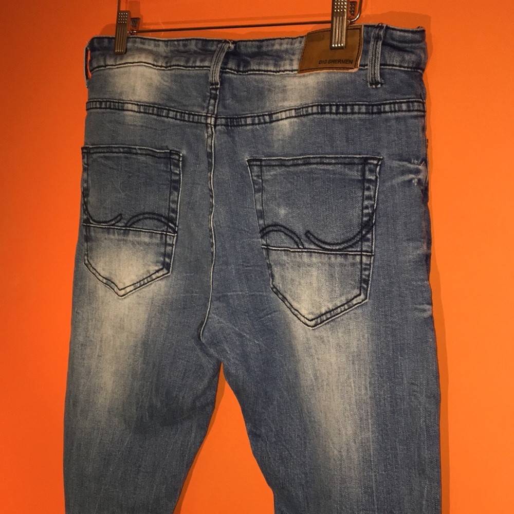 Big Sherman Men's Blue Jeans Size 32/30 Skinny Straight Leg Slim Fit Casual - Picture 5 of 12